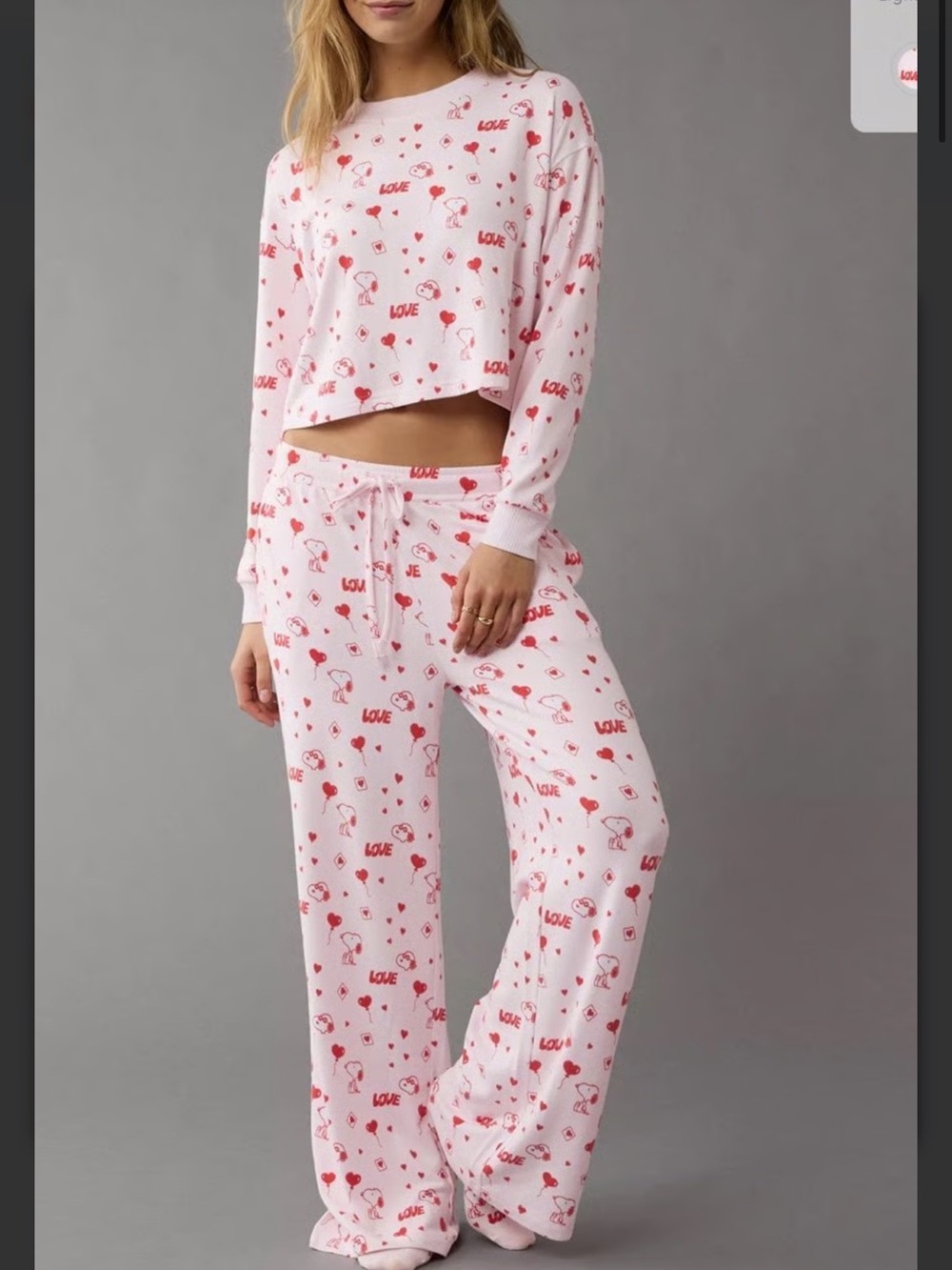 AE Snoopy Valentine’s Day Plush Pants PJ Set